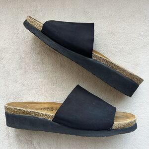 Naot Alana Black Slide Cork Wedge Sandal Women EU 40 US 8.5-9 Comfort Casual